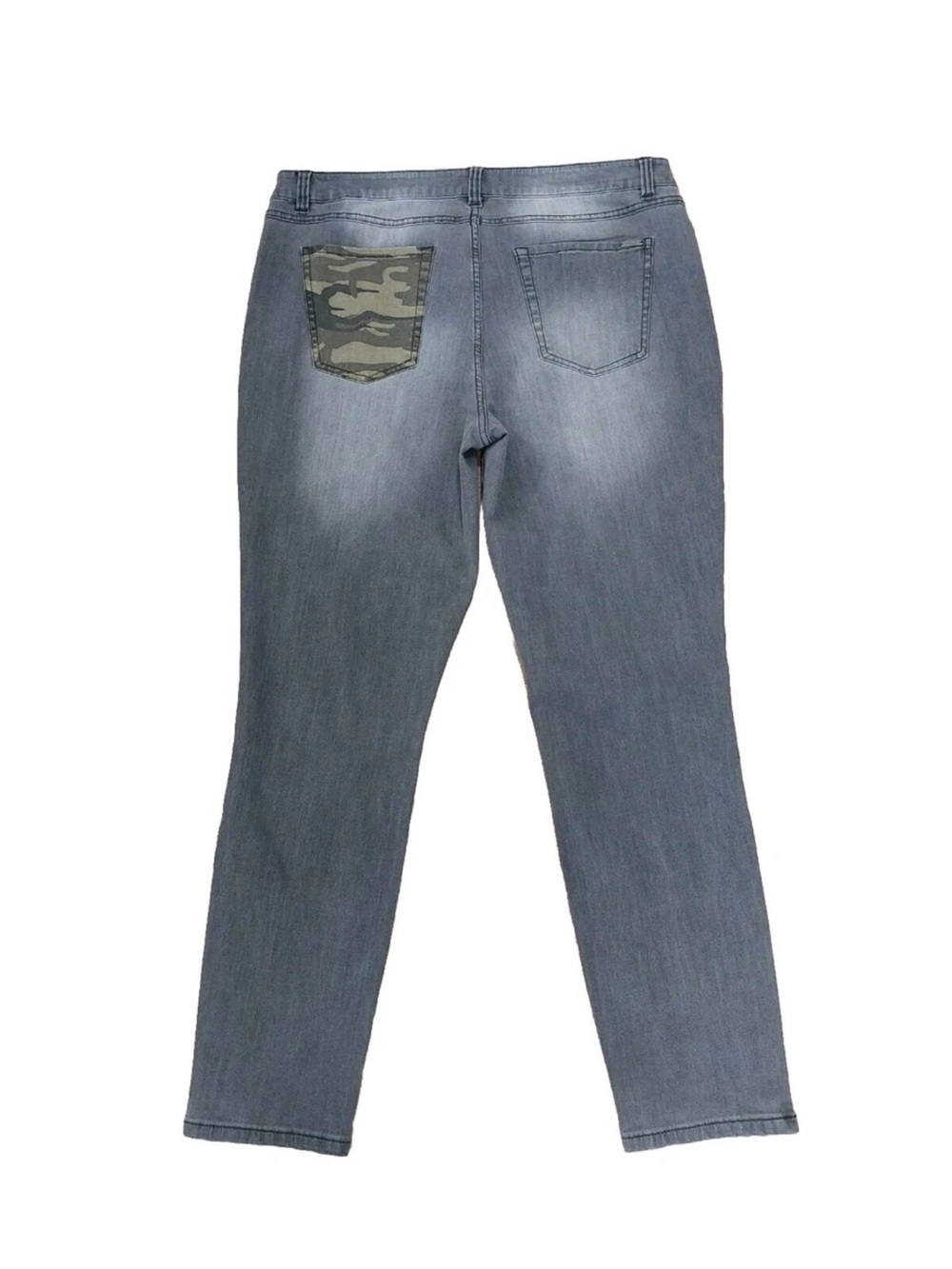 G.I.L.I. Women’s Skinny Ankle Jeans Gray Size 14 Camo Pocket Button Fly